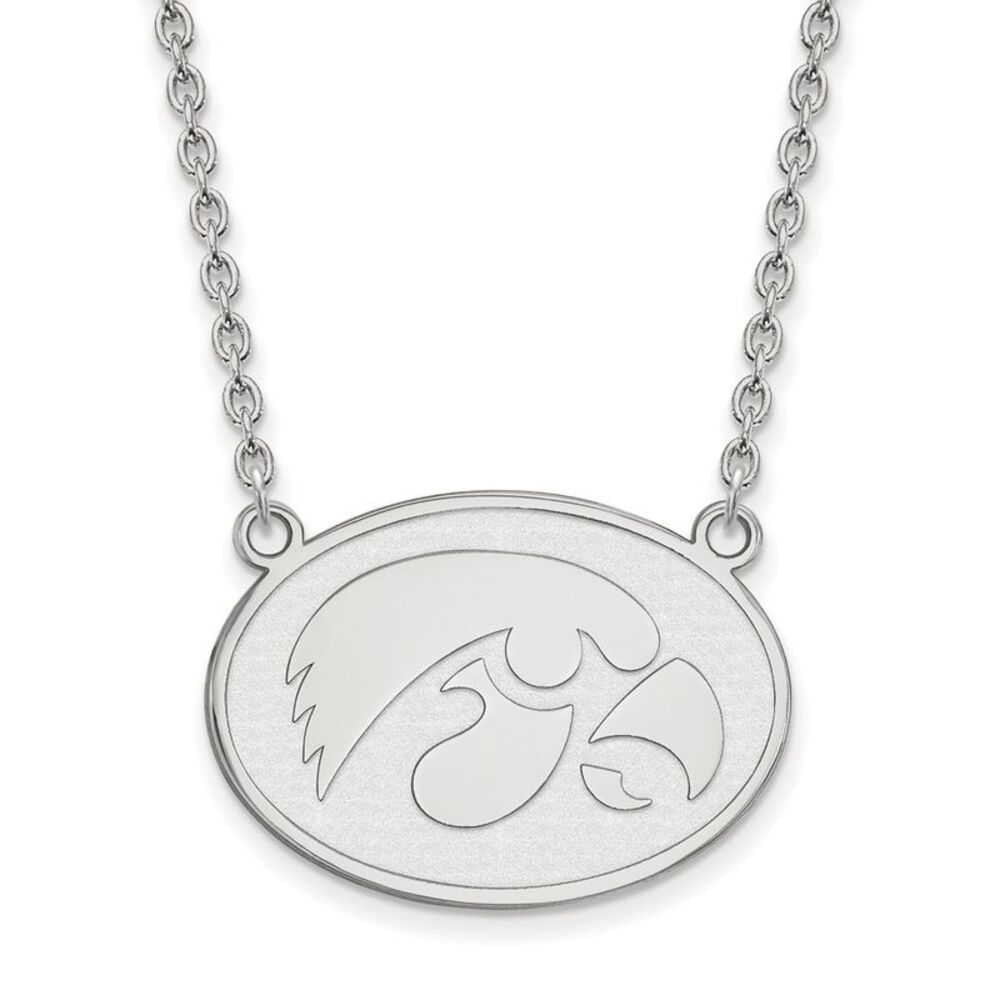 Sterling Silver U of Iowa Large Hawkeye Disc Pendant Necklace